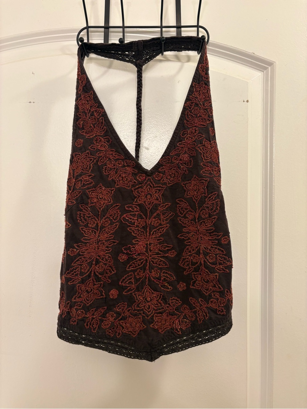 Idyllwind Embroidered Halter Tank Top with Open Back
